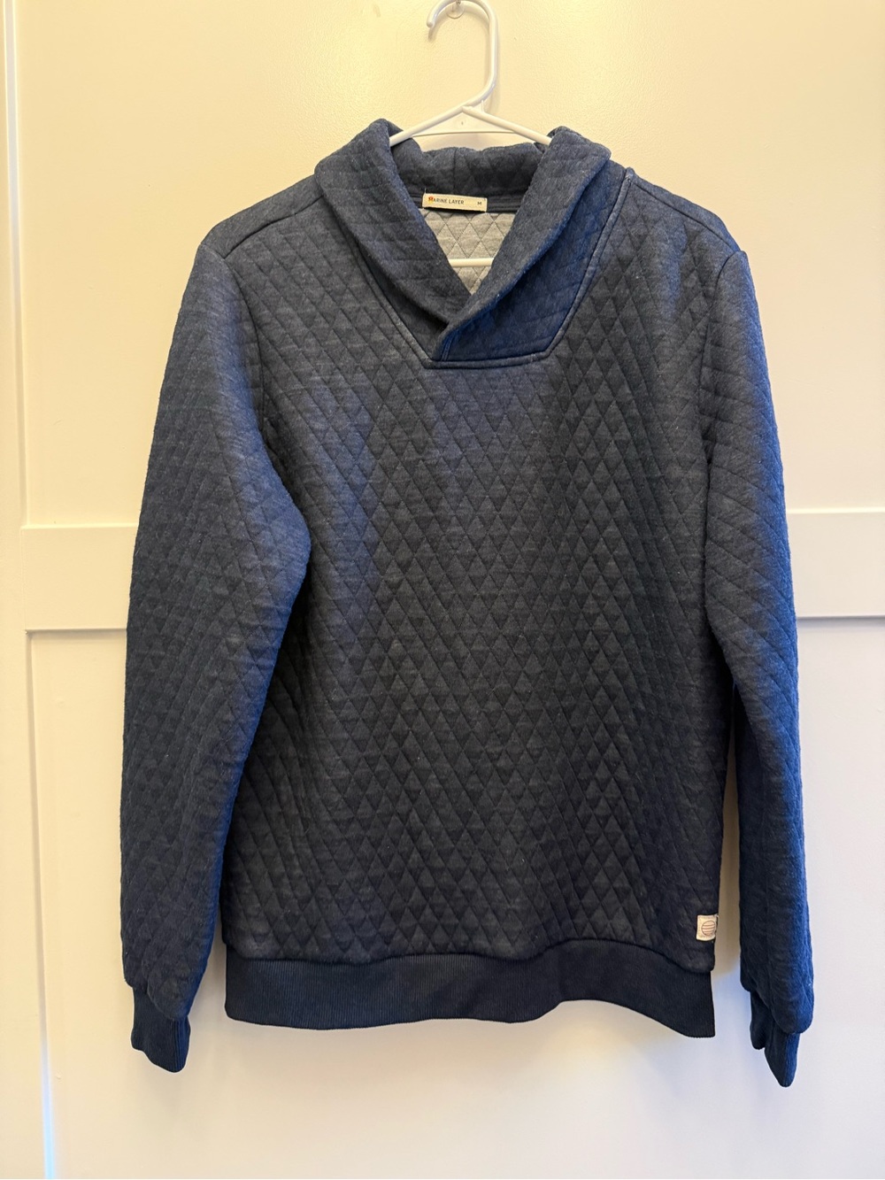 Marine Layer Men’s Corbet Quilted Shawl Collar Pullover Sweatshirt Blue M
